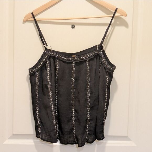 3/$30 Free People S Silver Ring Detail Black Beaded Camisole - Picture 1 of 4